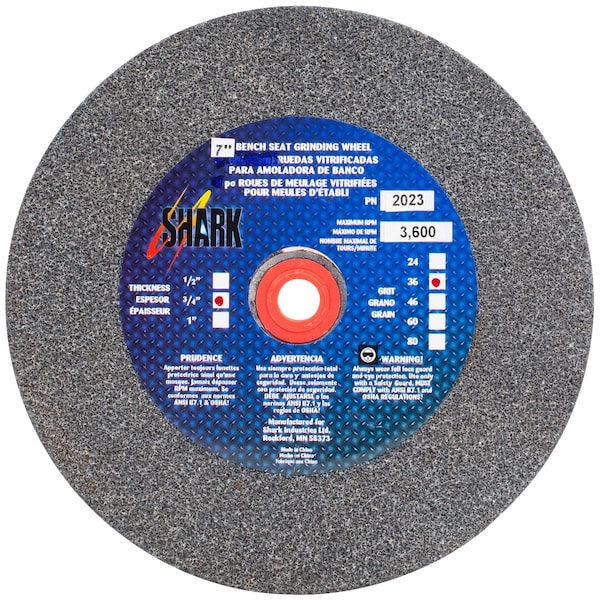 Shark Industries 7-in. x 3/4-in. x 1-in. Bench Seat Grinding Wheel 36 Grit, Aluminum Oxide 2023 - main